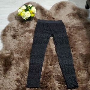Black Aztec Patterned Fleece Leggings